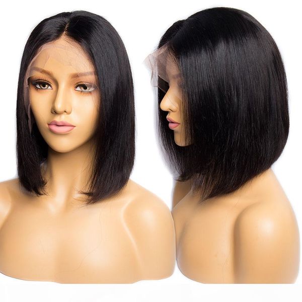 

short blunt cut bob wig straight lace front human hair wigs for black women 8-14inch pre plucked with baby hair indian remy wig, Black;brown