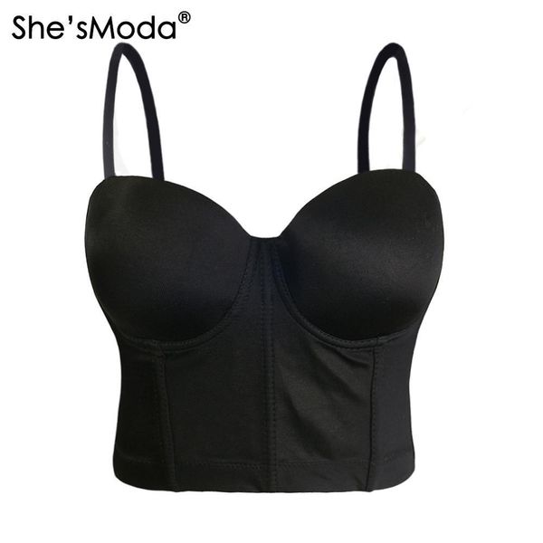 

she'smoda basic smooth spandex push up bralet women's bustier bra cropped vest plus size lj200818, White
