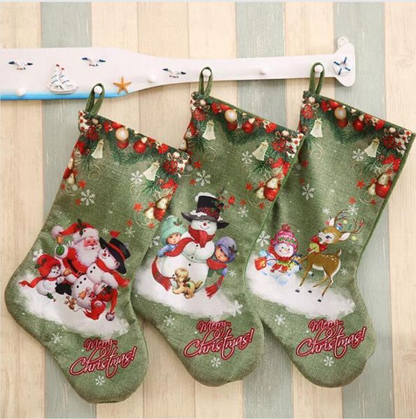 

party large stockings deer snowman santa claus print gift bags hanging ornaments christmas decorations dda527