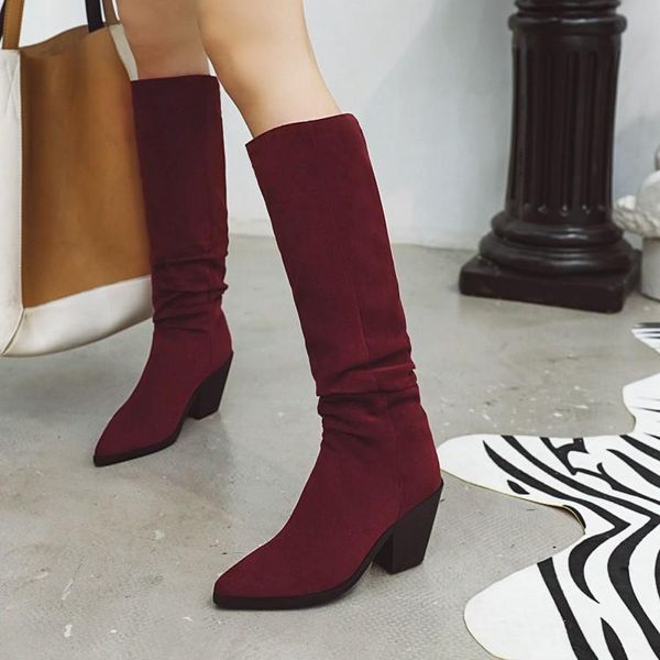 

boots big size 9 10 11-15 women woman winter shoes botas suede fold sleeve tip thick heel, Black