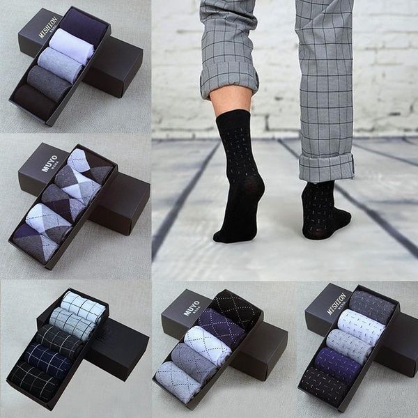 

men's socks 5 pairs casual comfortable elasticity men boy cotton printing geometry breathable business men's clothing size1, Black