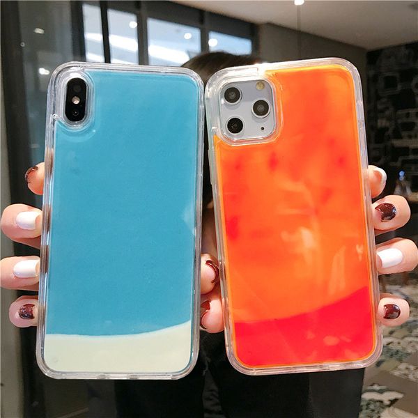 

fluorescent luminous neon sand case for iphone 11 pro xr xs max x 6 6s s 7 8 plus liquid glitter quicksand phone back cover etui