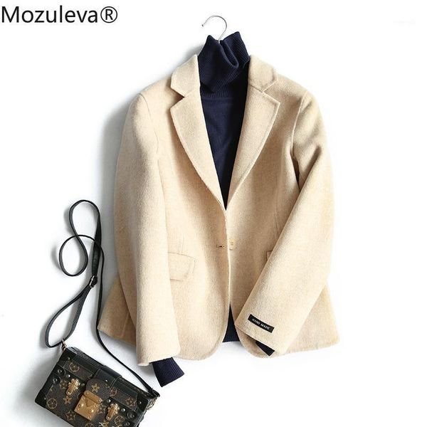 

mozuleva elegant handmade double-faced woolen overcoat women's one button suit collar slim 2020 autumn women's woolen coat1, Black