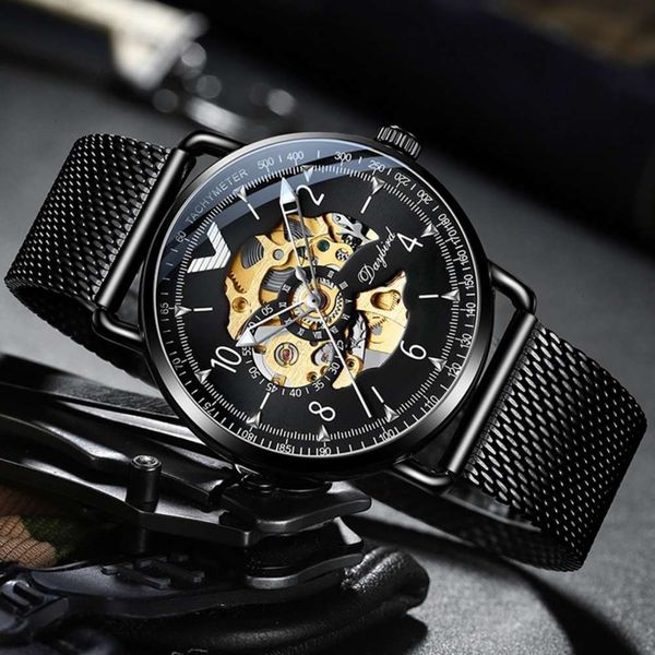 

watch hollow fully mechanical automatic men's strength new watches men's watch, Slivery;brown