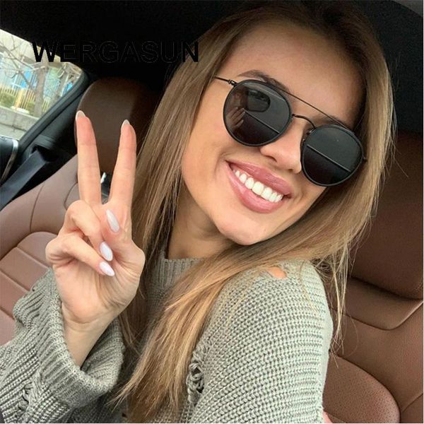 

sunglasses wergasun retro round women brand designer sun glasses for alloy mirror female, White;black