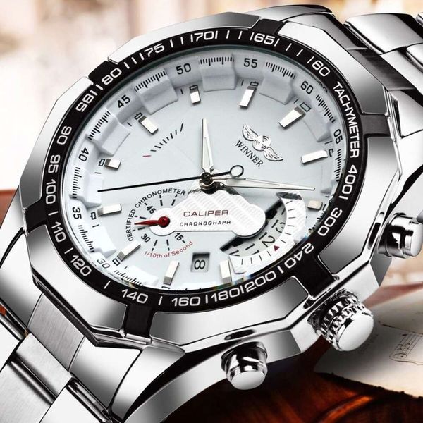 

band winner new automatic mechanical steel men's business luminous watch, Slivery;brown