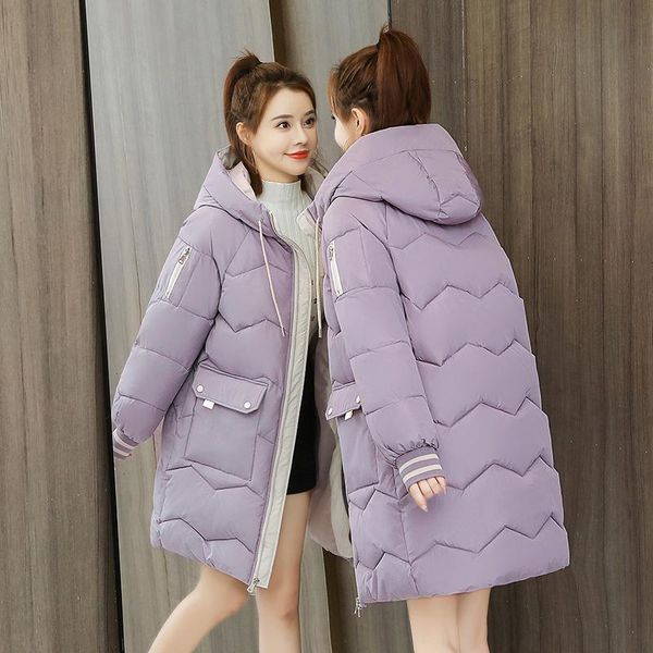 

winter women parkas jackets fashion hooded mid-length down cotton coats female thick warm parkas big pocket outwear, Black