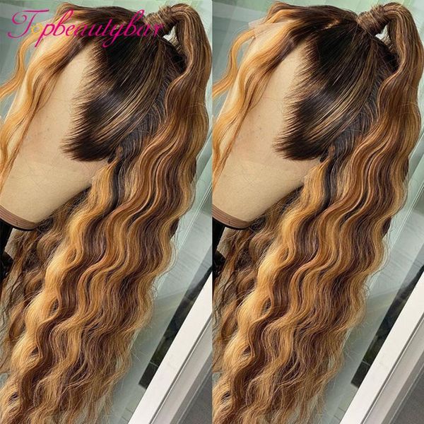 

lace wigs human hair wig honey blonde ombre 13x6 front 180% brazilian highlight color deep wave frontal, Black;brown