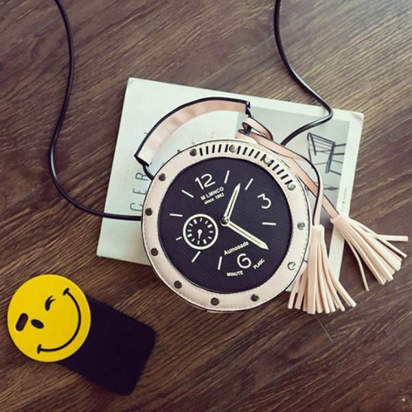 

2020 new style women's bag clock small round bag tassel single shoulder oblique messenger ladies fashionable mini