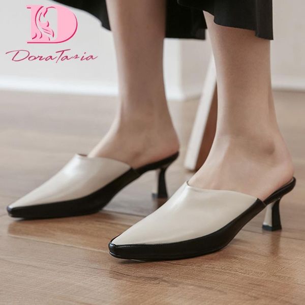 

тася 2020 новые поступления из натуральной кожи женщин мулы сандалии странный стиль каблуки площади toe pumps летнее платье женская обувь, Black