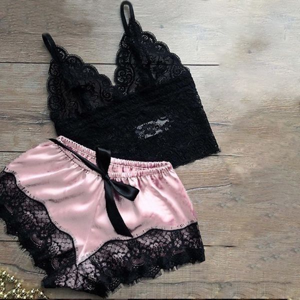 

pajamas for women sleepwear female pyjamas nightwear lingerie satin lace night underwear, Black;white