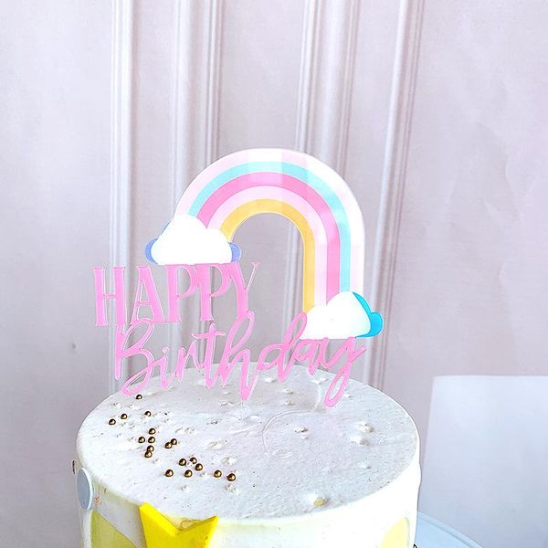 

other event & party supplies rainbow happy birthday cake er gold acrylic wedding for kids decorations baby shower