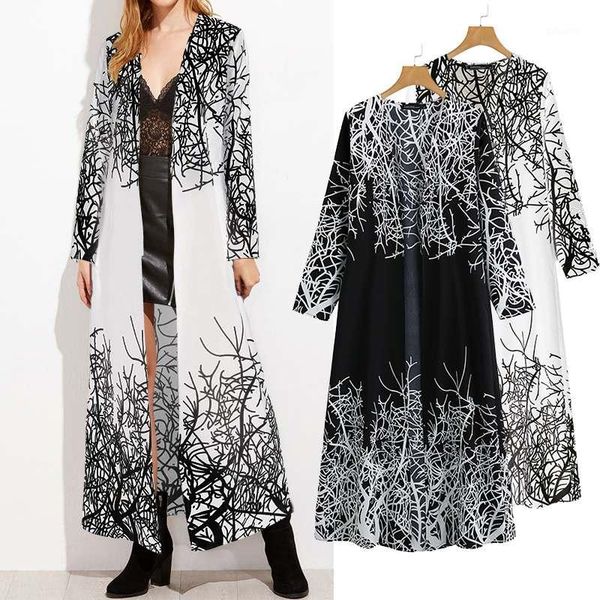 

women's printed blouse zanzea fashion casual maxi kimono cardigans long sleeve blusas female cover up plus size tunic chemise1, White