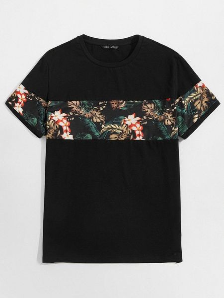 

men tropical print colorblock tee o2wr#, White;black
