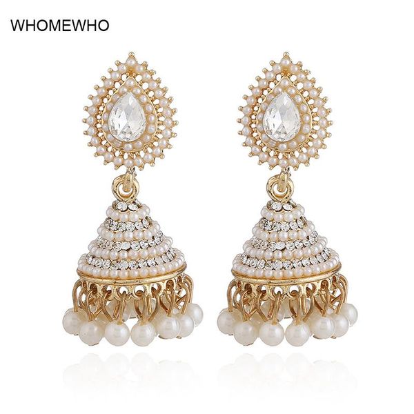 

2020 fashion faux imitation pearl jhumka jhumki drop earrings women gold long chain wedding bridal party jewelry gifts, Silver