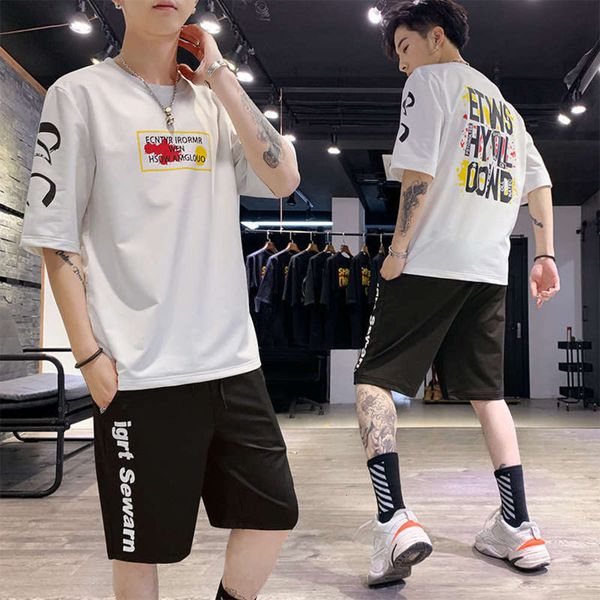 

sleeve new summer 2020 men's korean short t-shirt and shorts fashion brand sports casual suit, Gray