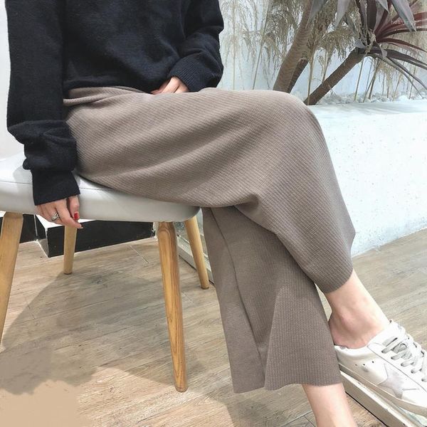 

knitted wide leg pants thin spring autumn winter women high waist loose straight casual pants1, Black;white
