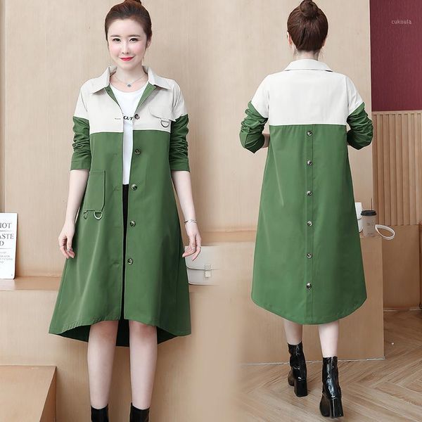 

extra large size women's trench coats 5xl spring autumn new casual loose literature art fashion green stitching windbreaker z3931, Tan;black