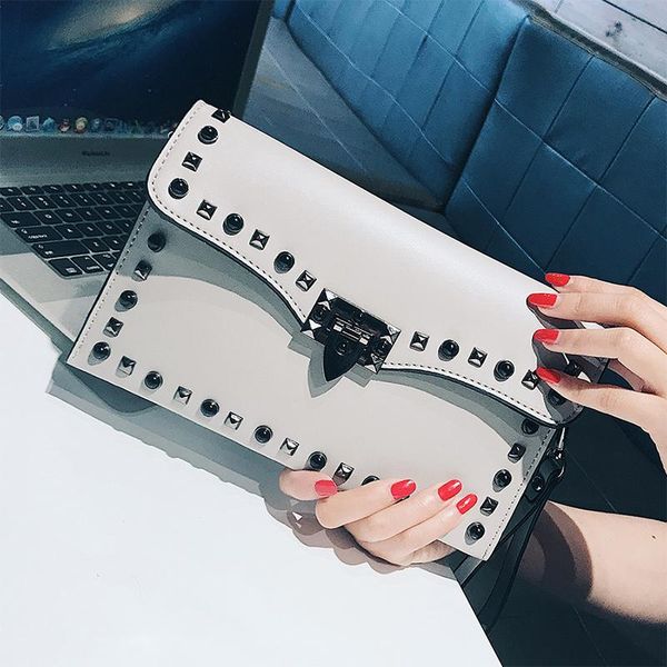 

pu leather female work day clutches women messenger bags small luxury handbag chain rivet shoulder bag ing