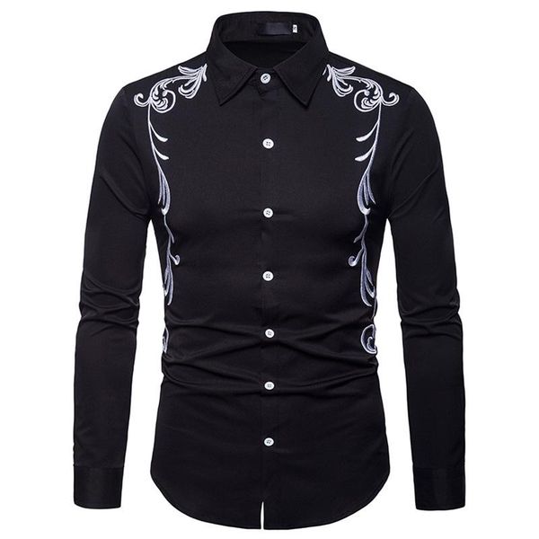 

luxury royal embroidery shirt men 2021 brand long sleeve button up shirt mens party business casual shirts male chemise homme, White;black