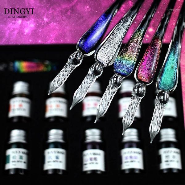 

dingyi starry sky crystal glass fountain pen glitter ink dip pen set signature gift box handmade students supplies1