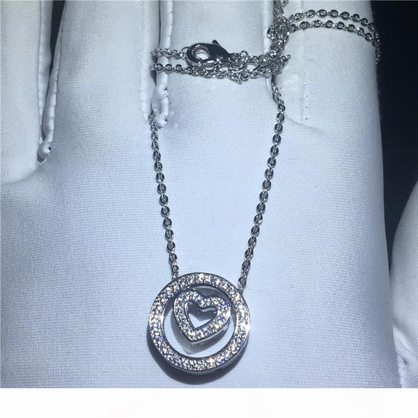 

romantic round heart pendant with necklace 925 sterling silver 5a zircon cz engagement wedding pendants for women bridal gift