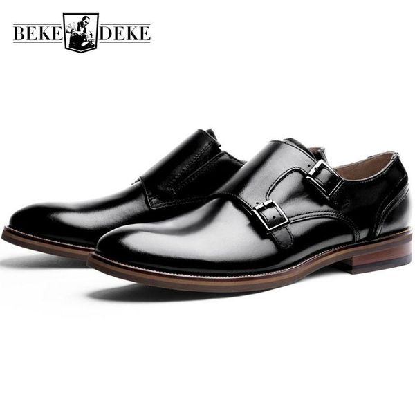 

autumn new brand fashion mens pointed toe genuine leather work shoes male business shoes formal buckle strap black brown