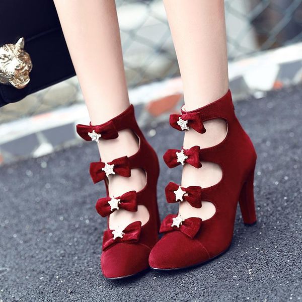 

boots gorgeous women ankle stylish bowtie spike heels black brown beige red shoes woman us size 4-16