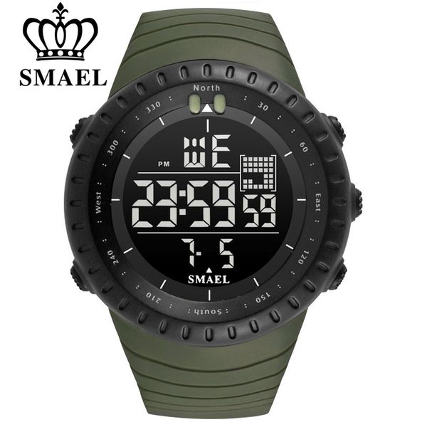 

smael men outdoor sports electronic chronograph 2021 new mens watch big dial digital 50m waterproof digital led wrist watches, Slivery;brown