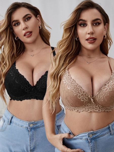 

plus floral lace underwire bra r1kp#, Black;white