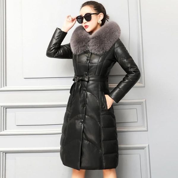 

kmetram real leather jacket fur collar down jacket women clothes 2019 winter women sheepskin coat female plus size my1, Black