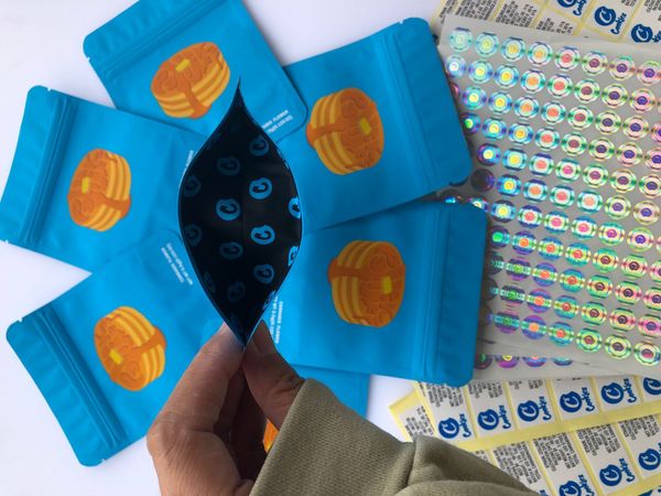 

and local blue smell medicated bags proof pan cake mylar label hologram bags back stickers edibles 3.5g bags bbymp bde_luck