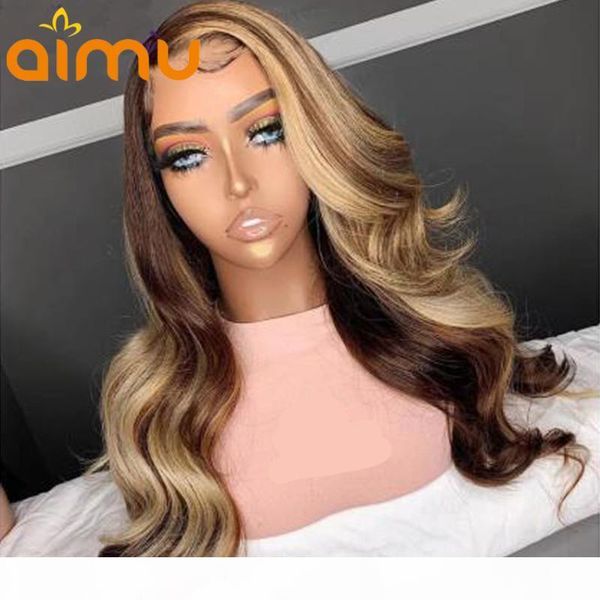 

hd invisible human hair lace frontal wigs loose curl lace front ombre honey blonde highlight pre plucked bleached knots glueless, Black;brown