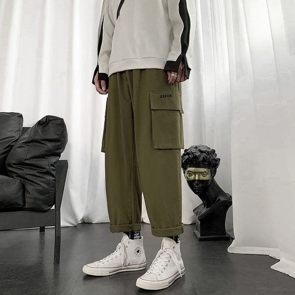 

men's trousers 2021 spring and autumn new style slacks pocket male youth overalls m-5xl 69cx, Black