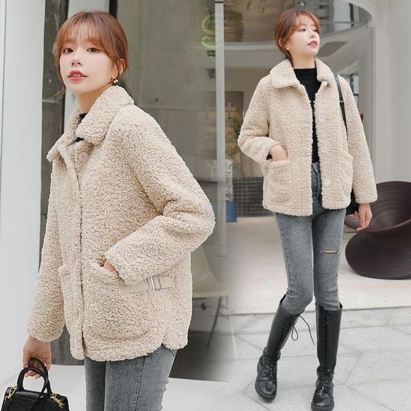 

women's fur & faux women 2021 autumn winter teddy coat female coats thick warm fluffy plush jacket ladies casual overcoat outerwear b52, Black