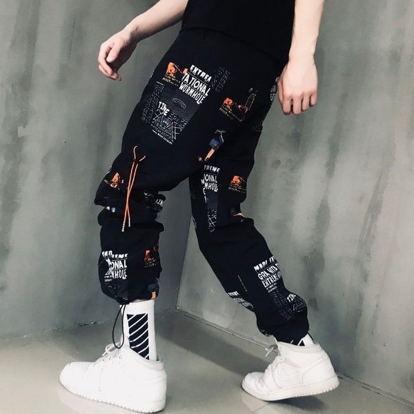 

2021 summer women's popular instagram 9-minute sports thin hiphop feet pants w98o, Black;white