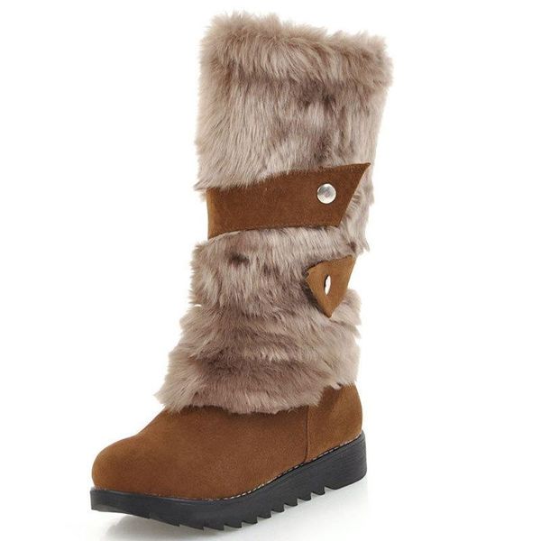 

wedge boots big size shoes woman plush round toe low heels booties luxury designer large size fur rubber fashion, Black