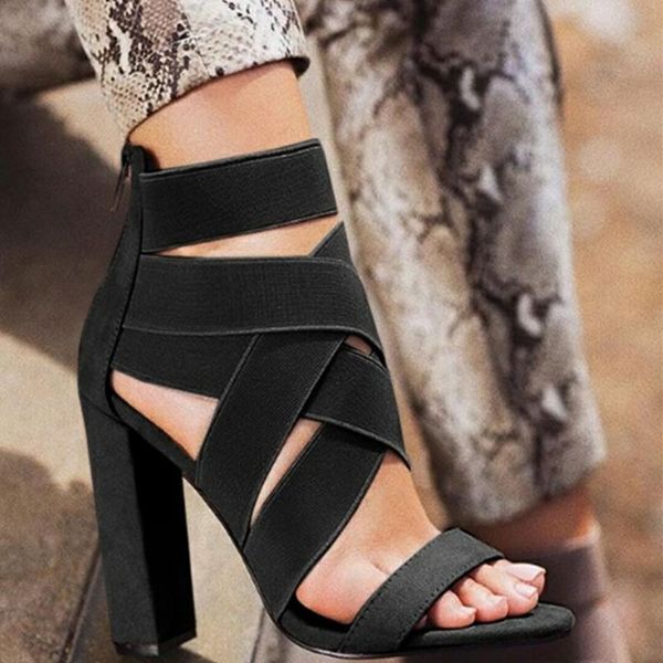 

new style fashion ladies summer high heel party shoes ladies open toe thick with women's high heels sandal 2020 new io90, Black
