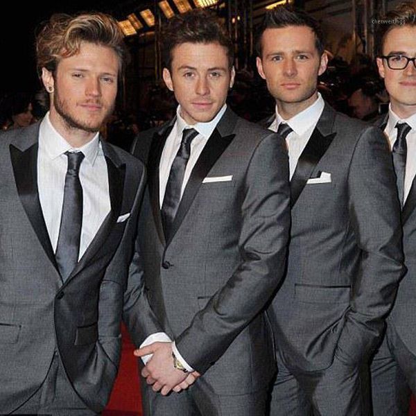 

gray wedding groomsmen tuxedos for groom wear 2020 peaked lapel two piece one button business party men suits (jacket + pants)1, White;black