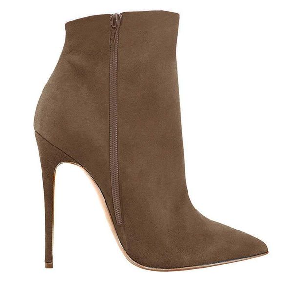 

skeepskin leather pointy toed side zipper thin high heel ankle boots women short spring fall boot plus size 45 y200723, Black