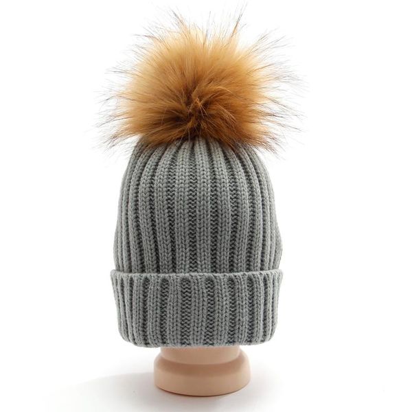 

beanie/skull caps high imitation fur ball cap pom poms knitted hat women acrylic winter fashion skullies warm eanies thick elasticity, Blue;gray