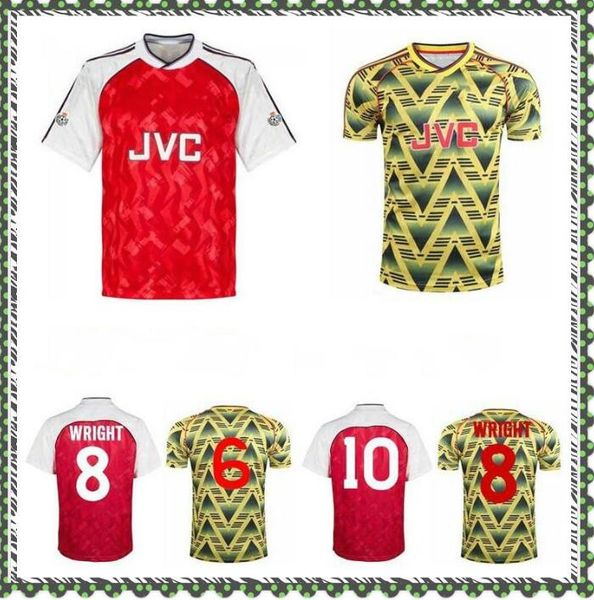 

1990 1992 arsen ian wright tony adams cole retro soccer jersey rocastle dixon campbell merson smith classic vintage football shirt, Black;yellow