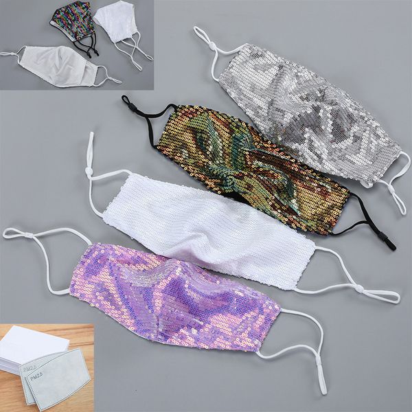 

bling pm2.5 sequin masks filters with funny 2 face mask bling and summer cloth mask dust-proof washable mask breat