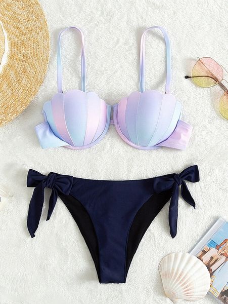 

shell shaped push up bikini swimsuit r8li#, White;black