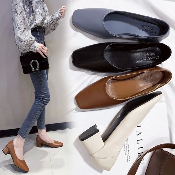 

spring autumn women dress shoes square toe office work shoes woman pumps black boat chunky heels high heels blue n7874 #lx7e