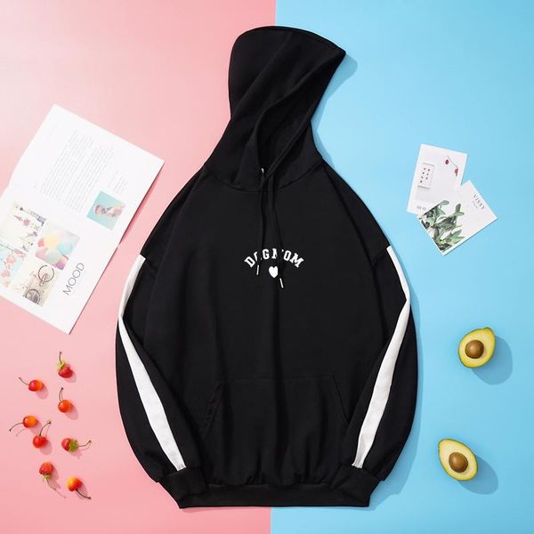 

autumn spring new hoodies sweatshirts women loose spell color splicing hooded casual harajuku funny dog mom letter print clothes, Black