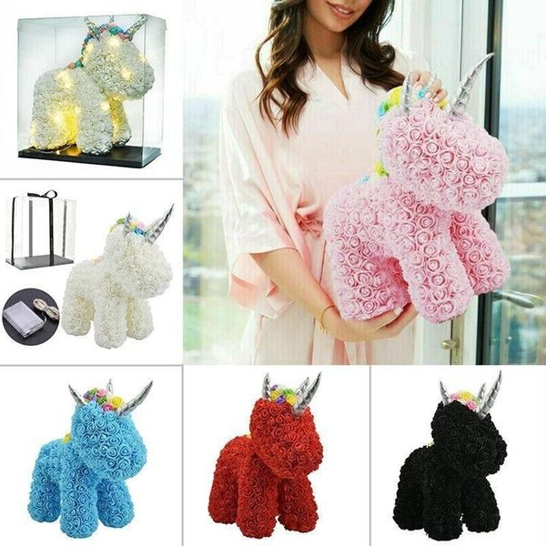 

lovely led rose unicorn soap foam artificial flowers toy in gift box christmas women valentines wedding gift sea shipping