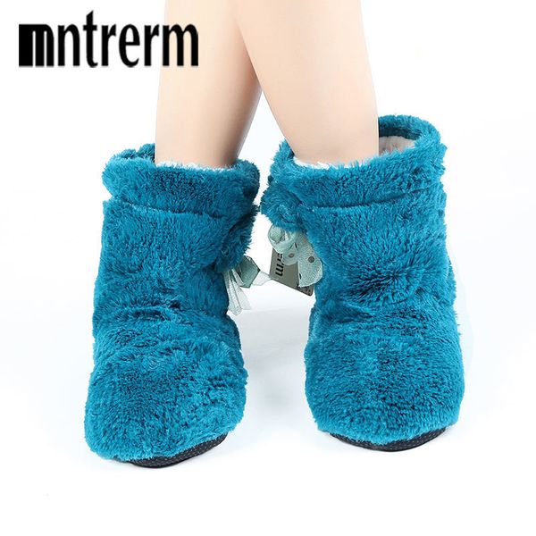 

mntrerm 2020 candy color warm home slippers women bedroom winter slippers cartoon bowtie indoor slippers cotton floor home shoes y200706, Black