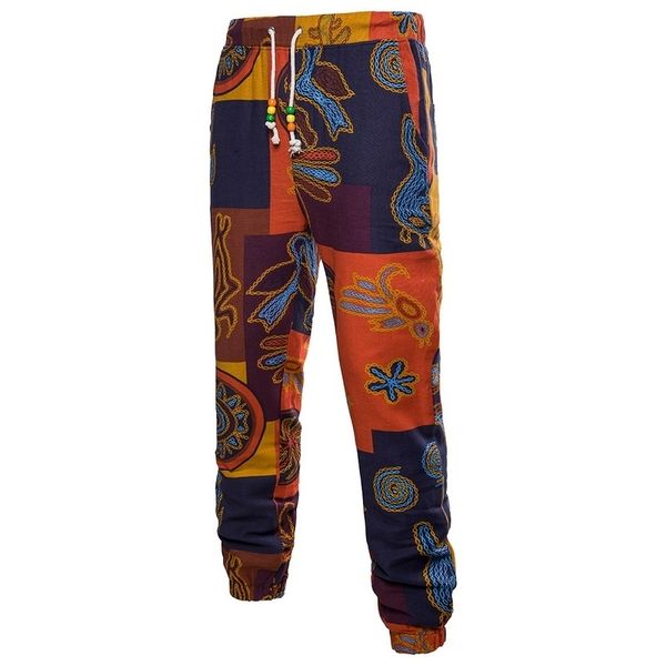 

litthing mens drawstring floral print joggers sweatpants summer male casual plaid linen fitness pants loose trouser plus size 201110, Black