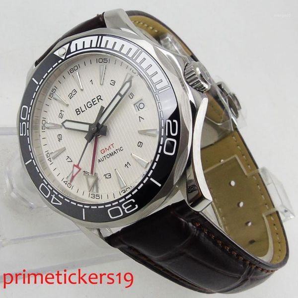 

wristwatches 41mm bliger ceramic bezel gmt luxury sapphire glass date window automatic movement mens watch 3001, Slivery;brown